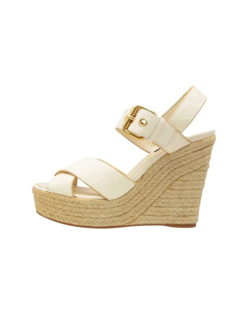 Louis Vuitton Sandals Starboard Line Monogram Wedge Sole Espadrille Cross Belt
